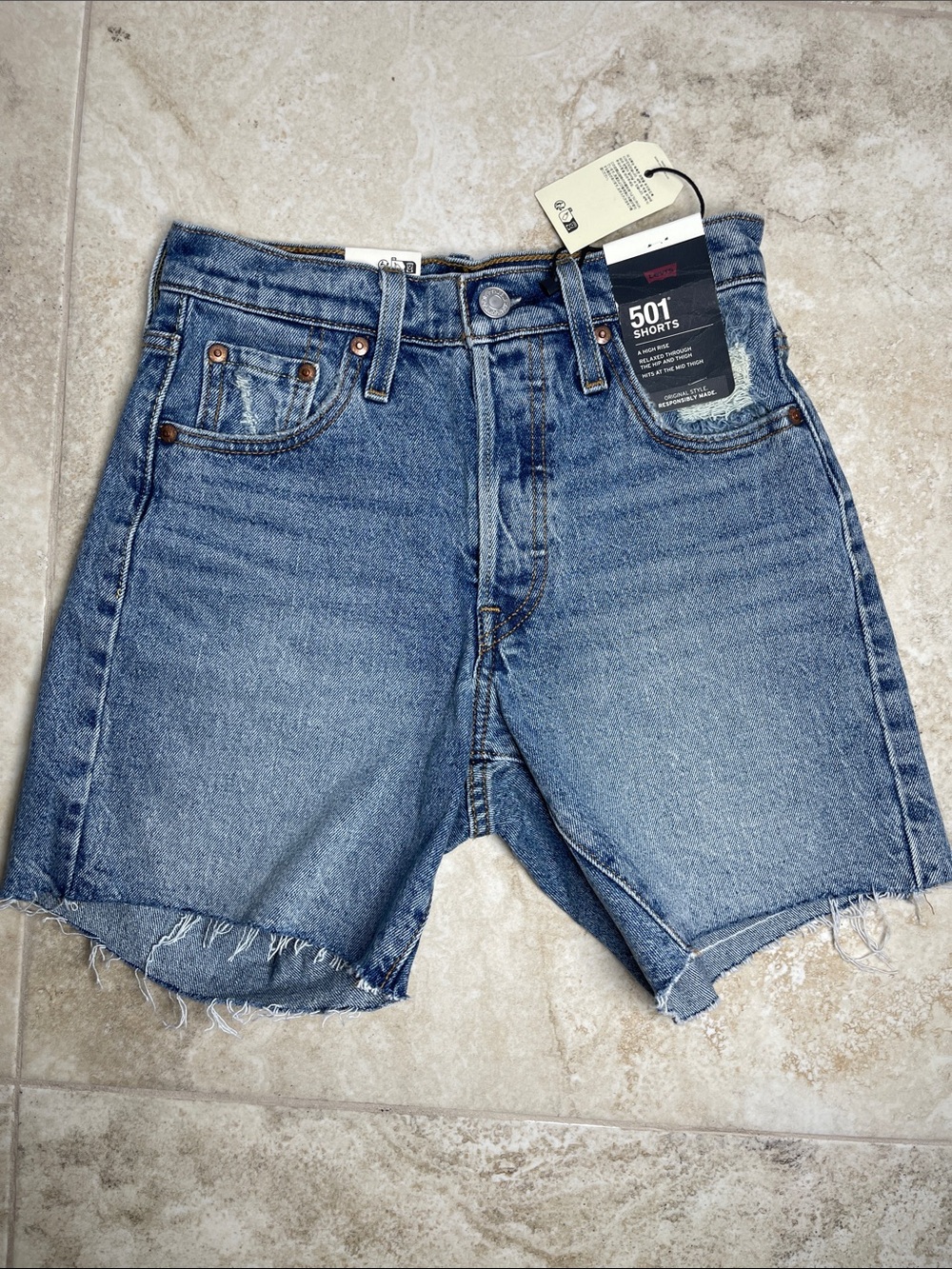 Levi's Premium 501 High Rise Raw Hem Denim Shorts 85833-0034 Size 23
